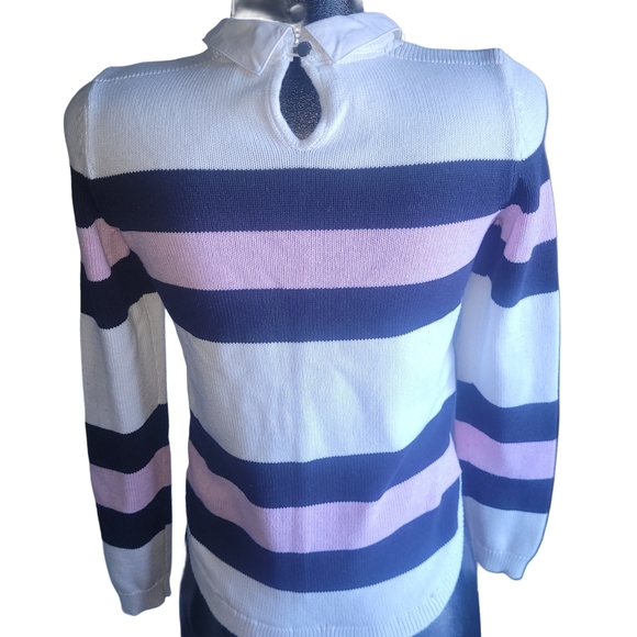 Tommy Hilfiger White, Blue and Pink Striped Collared Knit Sweater S - Picture 6 of 7